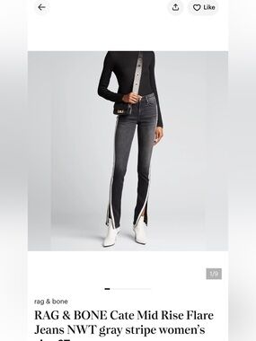 rag & bone Gray Mid-Rise Flare Jeans with White Side Stripe like new size 32